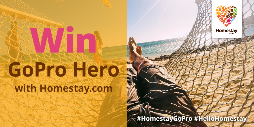 Homestaycom's tweet photo. Love to travel? Want a #GoPro Hero? Follow us &amp; RT this to enter our #HomestayGoPro #giveaway! #win #competition http://t.co/y1NmvTCpPF