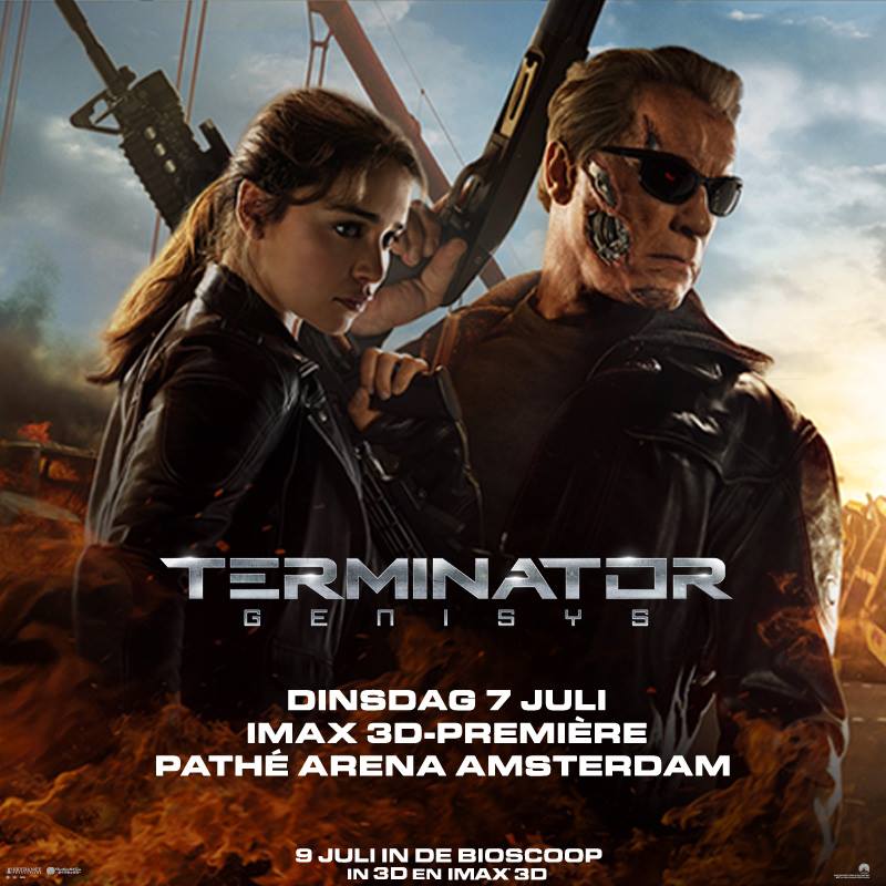 Op 7 juli de spectaculaire IMAX 3D première van Terminator Genisys bij Pathé Arena. 

RT = kans maken op 2 tickets!