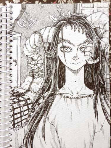歪な部屋。完成したところの写真と細部です。腕を逆に描いちゃってるのもそれもそれで良いかなと思ったのでそのままなぞった。 