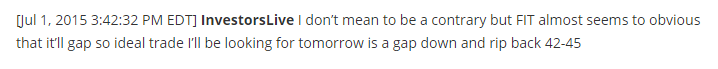 InvestorsLive's tweet image. $FIT another example of staying away from crowd -- everyone and their mother was long for the gap