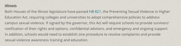 avasquez_03's tweet image. #HB821 the Preventing Sexual Violence in Higher Ed. Act has already passed both Houses of IL legislature (1) #CSL490