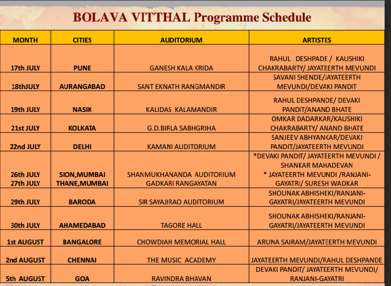 panchamnishad's tweet photo. here is the final #programmeschedule #BolavaVitthal @jmevundi @ShankarMAcademy @Singer_kaushiki @ranjanigayatri http://t.co/edE56n579m