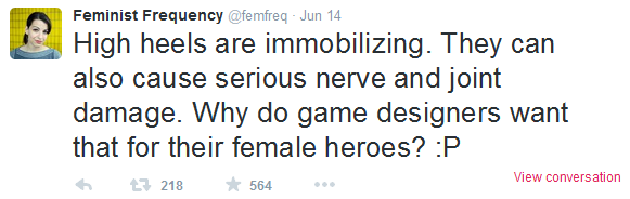 LeDarko's tweet photo. Perhaps it's because their fictional characters don't suffer from any real injurues of any kind? #femfreq http://t.co/ylTo8ErvW6