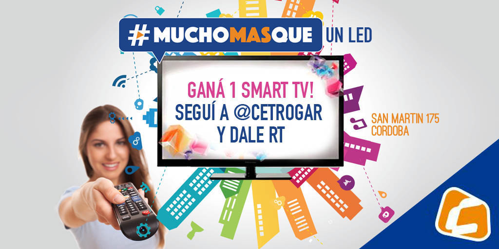 cetrogar's tweet photo. Ganá 1 Smart TV! Seguí a @cetrogar y dale RT con #MuchoMasQue un Led. Bases y condiciones: http://t.co/M6i9BuMgYD http://t.co/GaLkflAztO