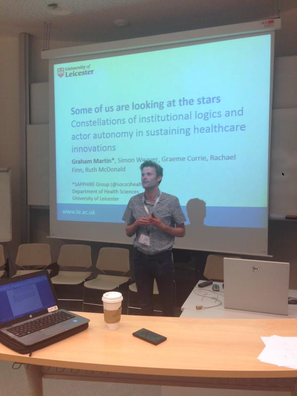 SocSciHealth's tweet image. Here are SAPPHIRE&apos;s @Graham_P_Martin and @ElisagLib in action at #egos2015!