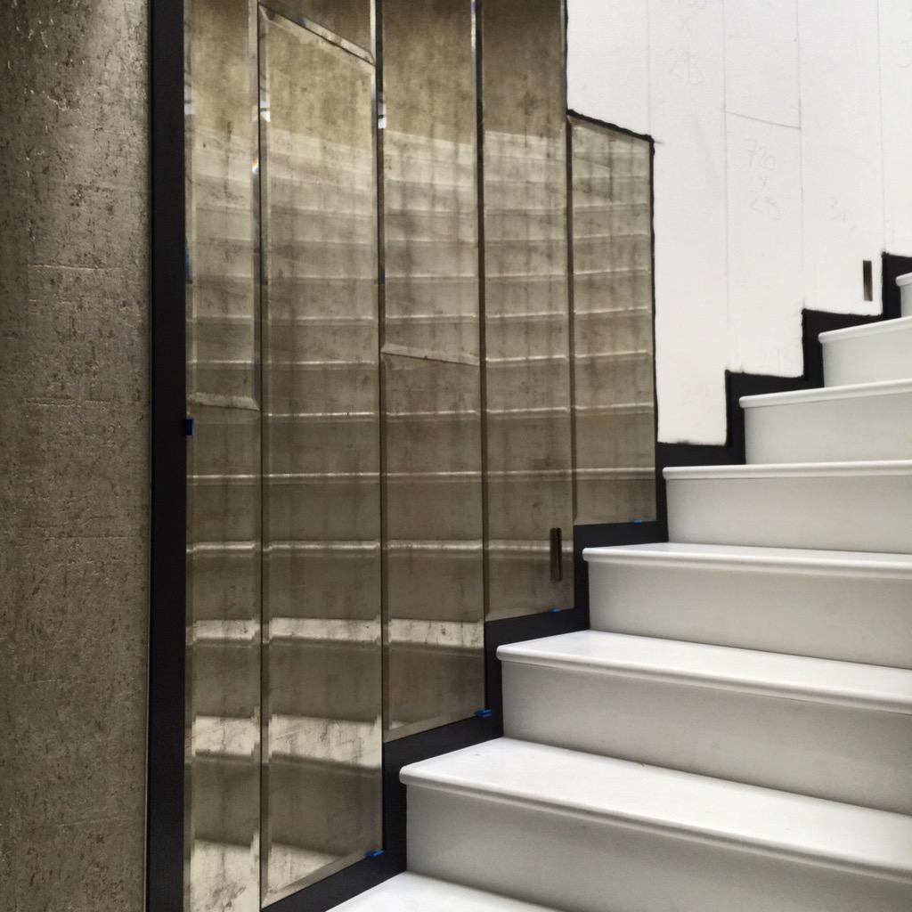 StuartFoxStudio's tweet photo. Part way through this #cocochannel #inspired #eglomise #mirror #stairwell #Installation #luxury #mansion #StuartFox http://t.co/pLlt7rpFQm