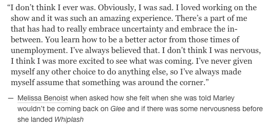 fyeahgleeclub's tweet photo. [QUOTE] Melissa Benoist on how she felt when she was told she wouldn’t be returning to Glee http://t.co/idlQlB4z4C http://t.co/XE14npcWGN