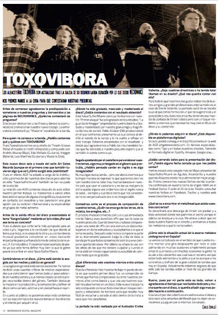 ArtGatesRecords's tweet photo. Entrevista a @toxovibora ​ en el nuevo número de la revista digital @NecromanceWeb ​!!! #toxovibora #necromance #agr http://t.co/NlTTaXJzcV