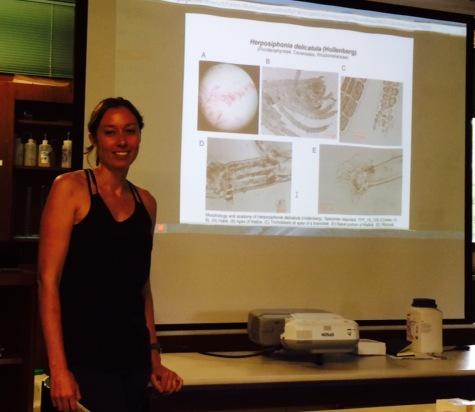 Holly Cronin <a href="/htcronin/">Holly Cronin</a> in front of her algal sp. plate 'Herposiphonia delicatula' created duringTFP2015 <a href="/BocasStation/">Bocas Station</a>