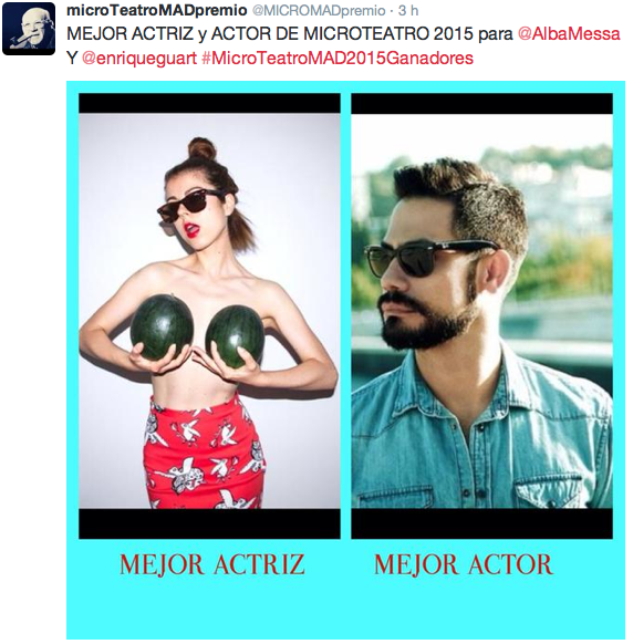 ciacomplutum's tweet photo. Una de nuestras bailarinas, Alba Messa, acaba de ganar el premio a mejor actriz de microteatro. ¡Enhorabuena! http://t.co/kI6mRZZ733