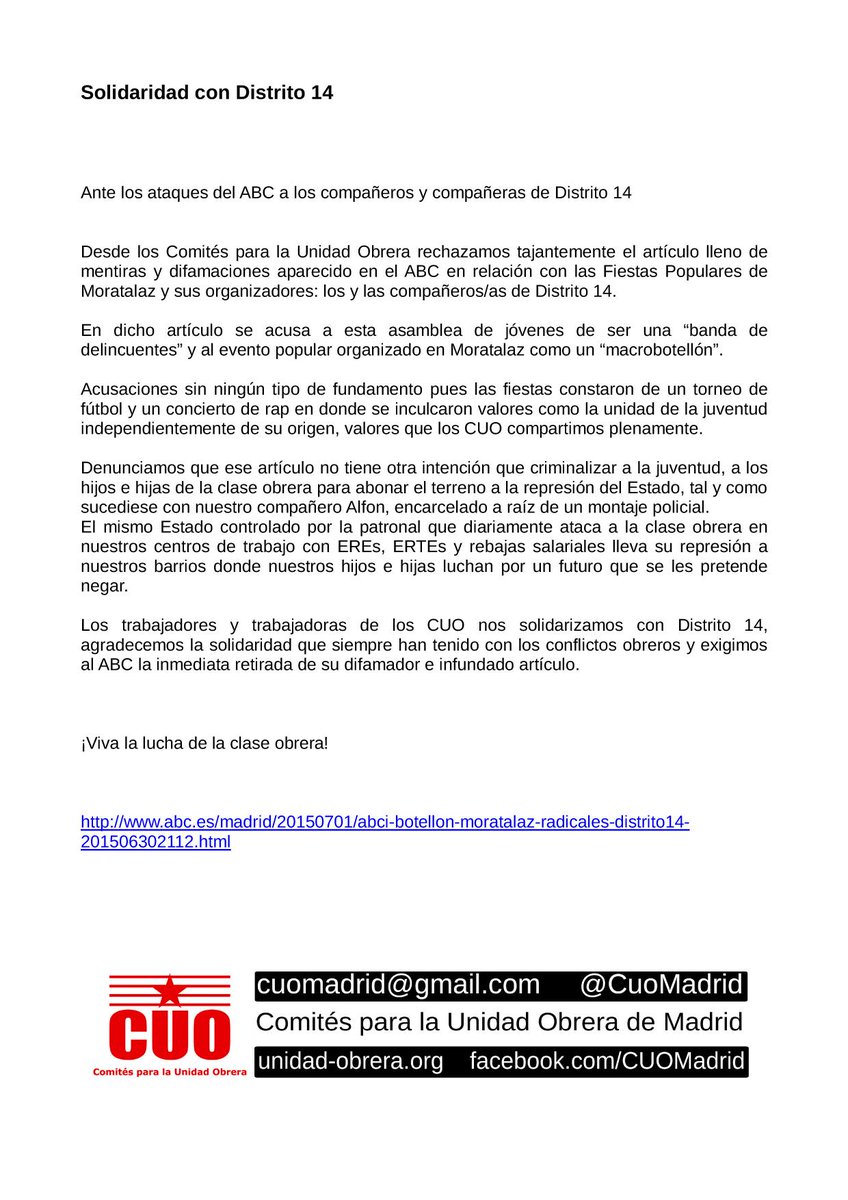 CuoMadrid's tweet photo. Solidaridad con Distrito 14 - http://t.co/6JgeWtm3J8 http://t.co/u1iv51jkiR