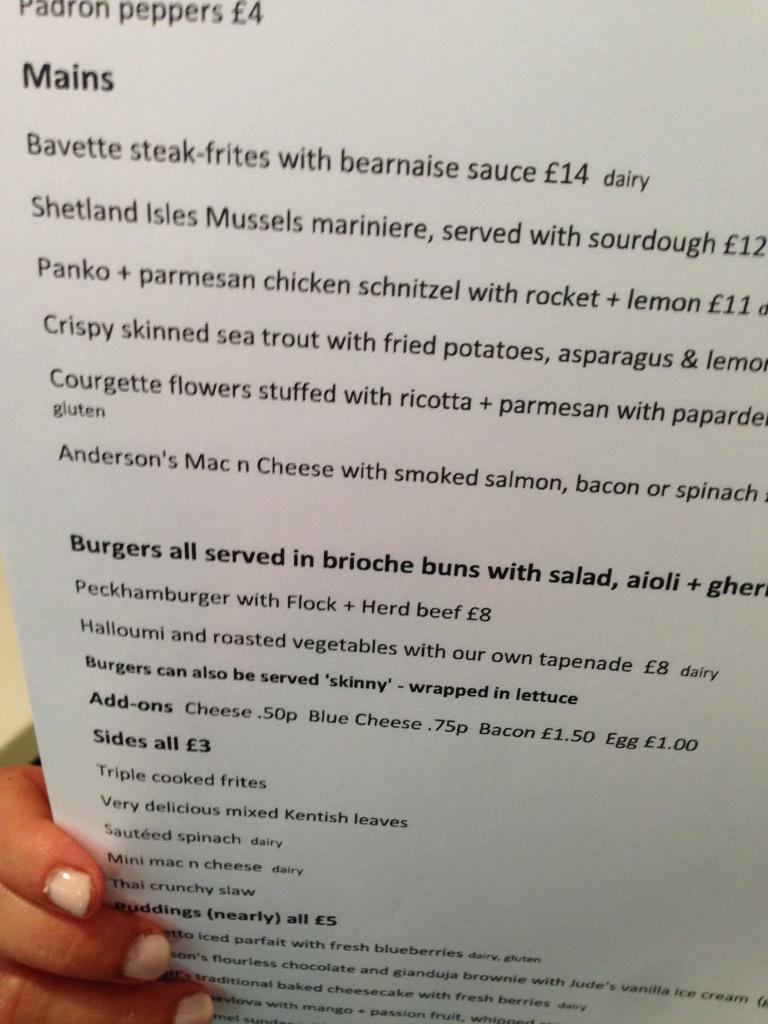 This week's menu. The stuffed courgette flowers are insanely good.