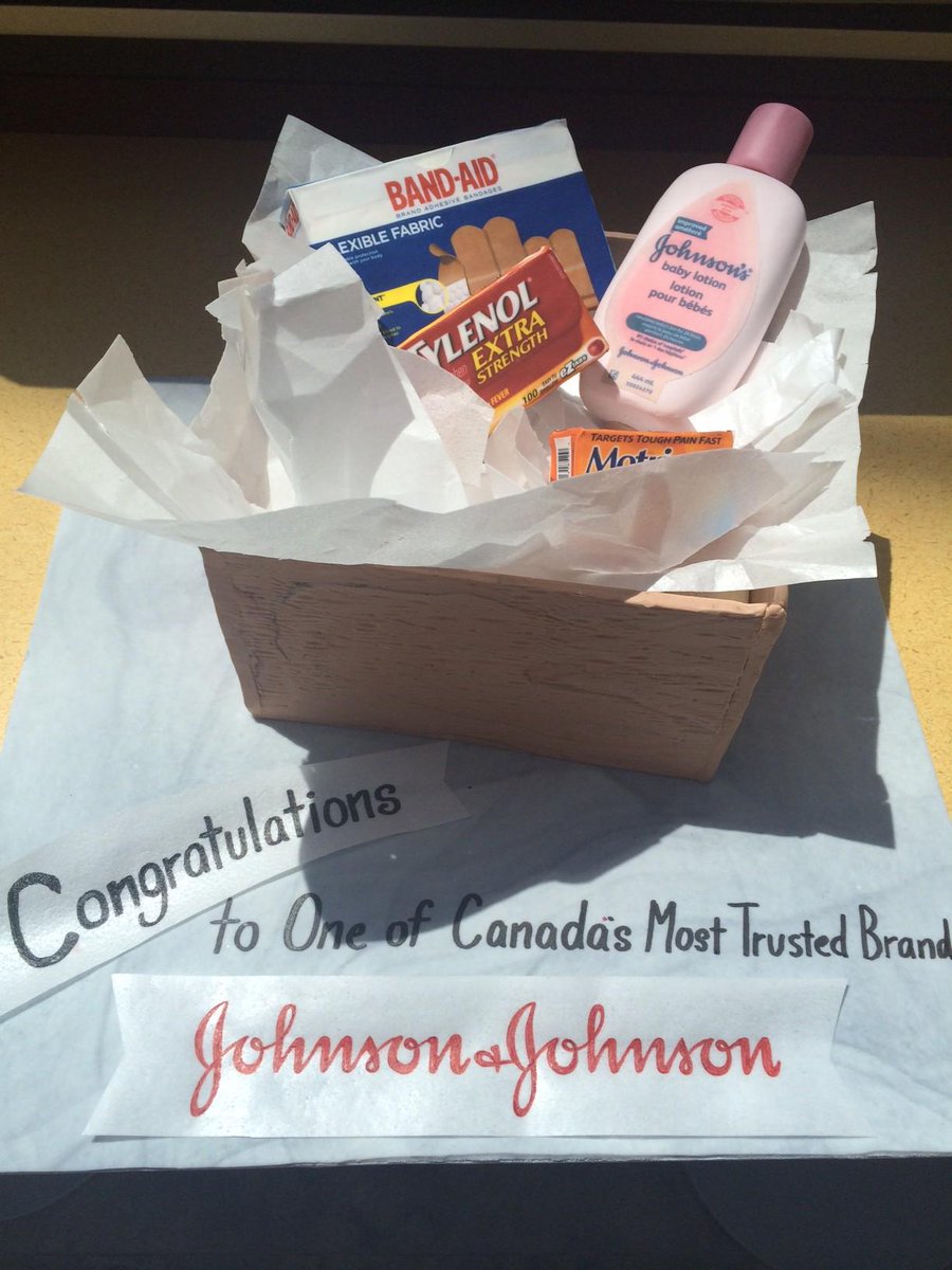 HeyTylerAustin's tweet photo. Eating this cake in honour of J&J being named one of the top 10 most trusted brands in Canada. Yes, it's cake. #JNJCA http://t.co/16lvWuo8ju