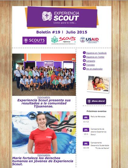 Consulta en la edición no. 19 del boletín el informe de resultados del proyecto <a href="/ScoutsES/">Experiencia Scout</a> eepurl.com/br8LM9
