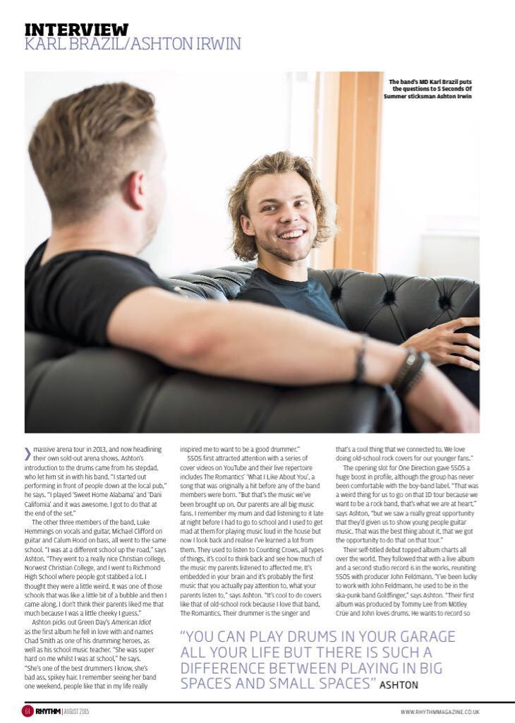 _5SOSFAMUPDATES's tweet photo. Interview Ashton &amp; Karl Brazil done for the August edition of Rhythm Magazine || @Tha5SOSFamily #1-4 http://t.co/0uRpkTpodw