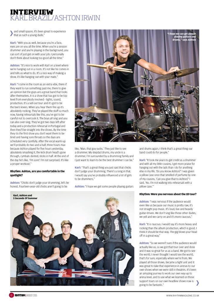 _5SOSFAMUPDATES's tweet photo. Interview Ashton &amp; Karl Brazil done for the August edition of Rhythm Magazine || @Tha5SOSFamily #5-7 http://t.co/aYUiyMRUoO