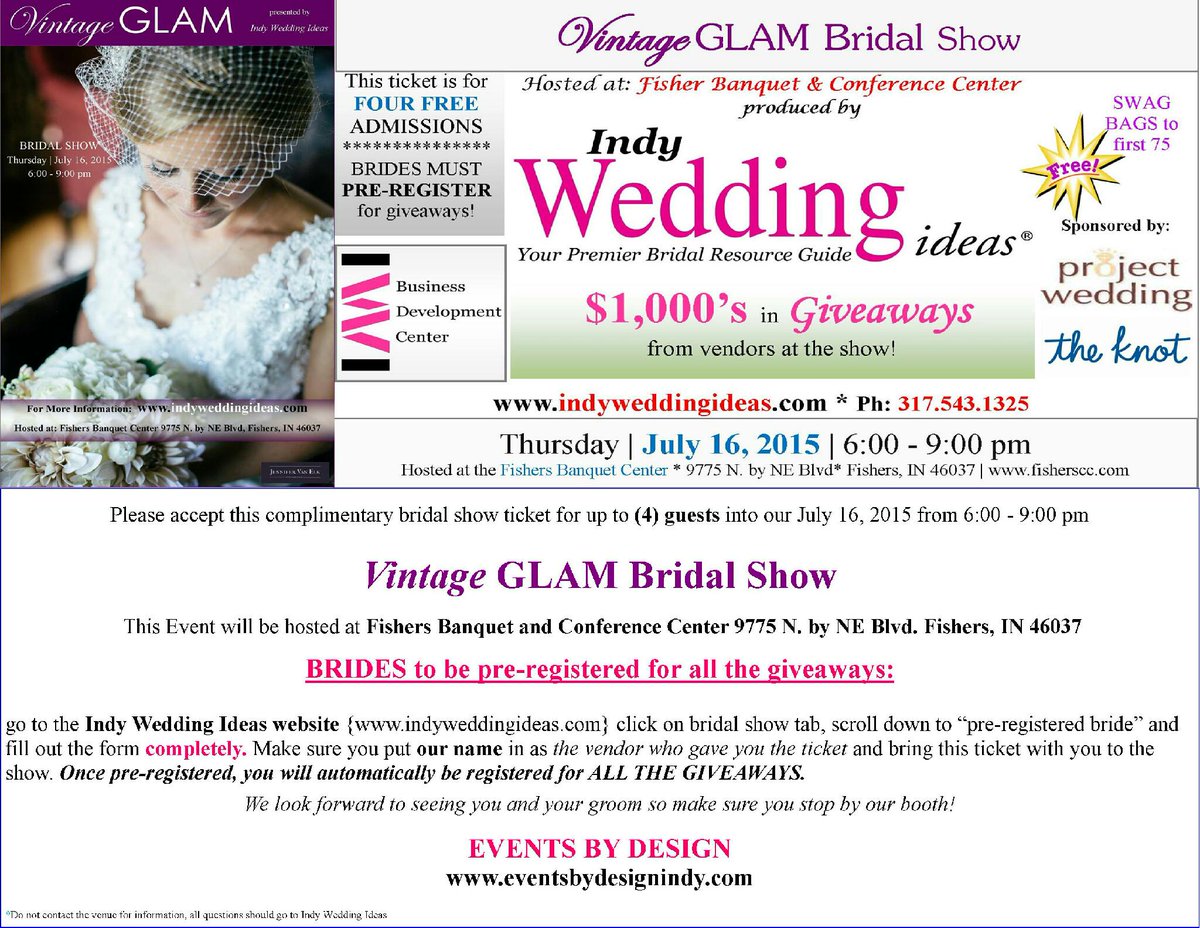 Don't miss us at the Vintage Glam bridal show in 2 weeks! Pre-register here for free tickets: indyweddingideas.com/pre-registered…