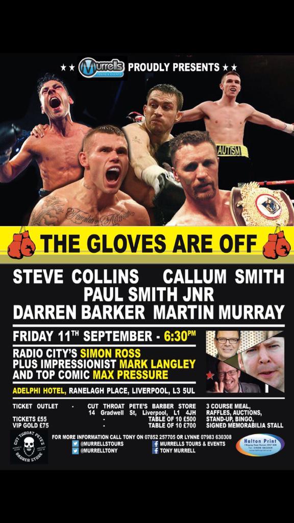 murrellstours's tweet photo. TKTS ON SALE FOR THE GLOVES ARE OFF FRI 11TH SEPT ADELPHI HOTEL LIVERPOOL 5 GUESTS 2 COMICS + ADDING 2 MORE GUESTS RT http://t.co/Hhotdr4KMv