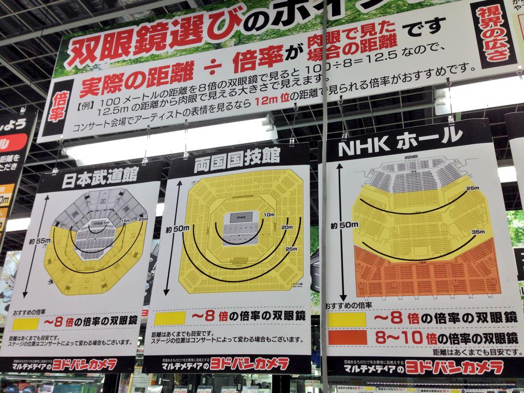 流石アキバヨドバシ イベント会場ごとの席別に最も適した双眼鏡の倍率を伝える表が話題に Togetter