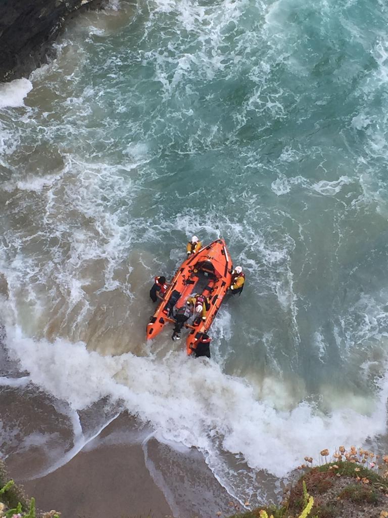 Our <a href="/RNLI/">RNLI</a> volunteers responded at 7.36am and rescued two men trapped on cliffs near Tolcarne. Pic: Darren Keal