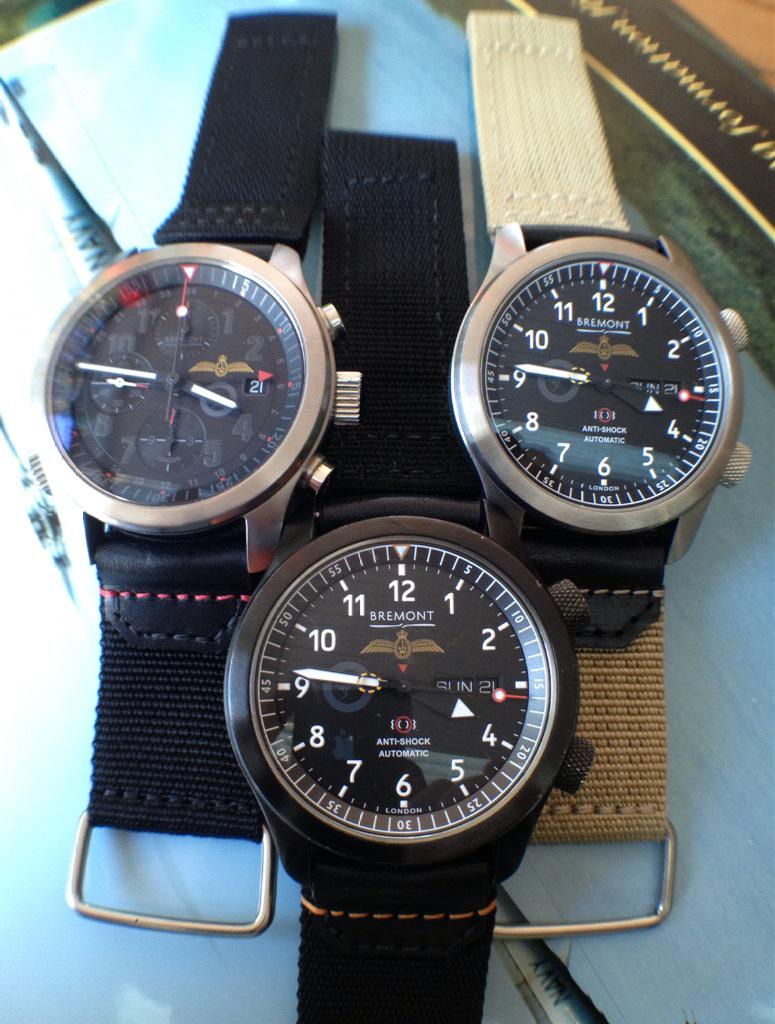 max_wagon's tweet photo. New @gasgasbones straps for my three @BremontMilitary #pilotwatch collection @Bremont @alt1tudeforum #chronometer http://t.co/jBlL0VXmlF