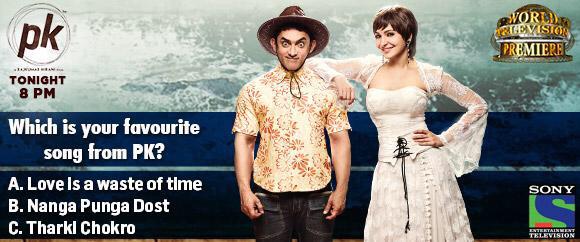 SonyTV's tweet photo. Watch your favourite songs of PK in the #WorldTelevisionPremiere of PK TONIGHT at 8 PM. @aamir_khan @AnushkaSharma http://t.co/lOvsoeh8xK