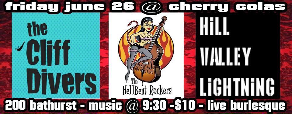 driveevents247's tweet photo. Catch @HellbentRockerz @HVLightning #CliffDivers FRIDAY @ @Cherry_Colas #Toronto
#rockabilly #surf #indiemusic http://t.co/7PIkK1mq6s