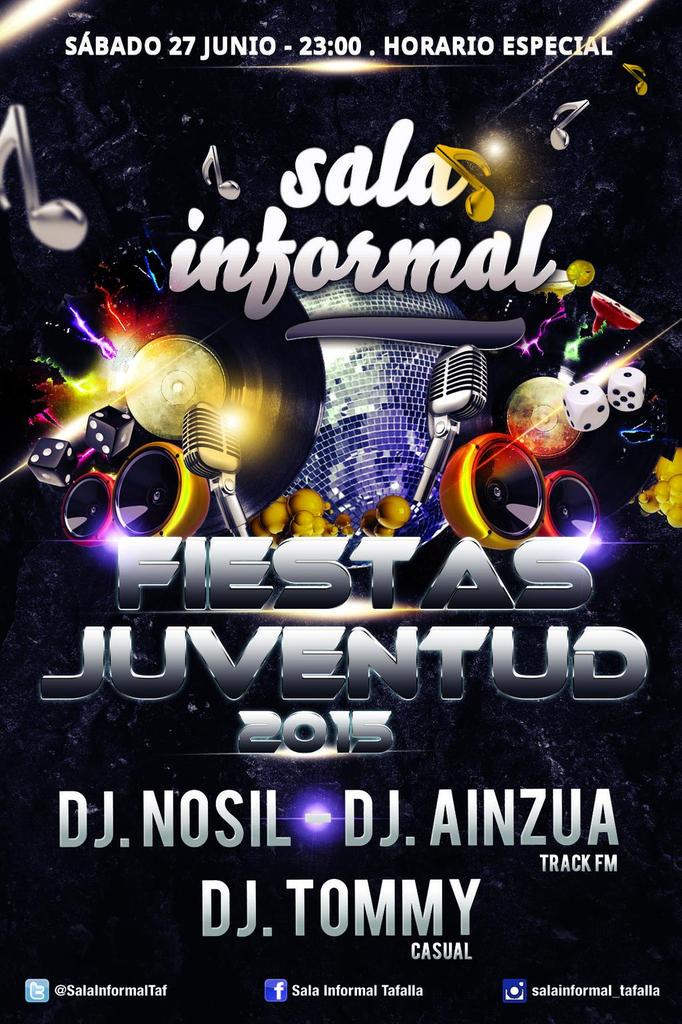 SalaInformalTaf's tweet photo. SORTEO 6 CONSUMICIONES/ SÁBADO 27 de Junio/ FIESTAS JUVENTUD/ DJ.NOSIL &amp; AINZUA.DJ &amp; DJ.TOMMY// ¡Haz RT&amp;FOLLOW! http://t.co/gBhWhHHi7L