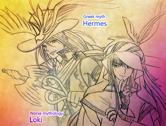 O Xrhsths ゆちへ Sto Twitter ギリシャ神話のトリックスター ヘルメスと 北欧神話のトリックスター ロキです 写メがうまく撮れなくて線が汚くてすみません 神話版深夜の真剣お絵かき60分勝負 Http T Co Gb1m7yd27e