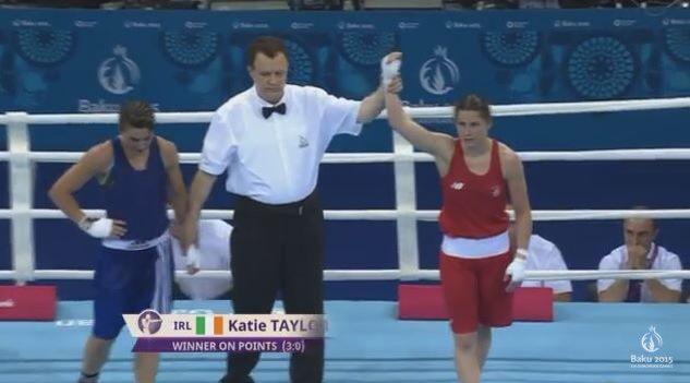 TaylorMadeBray's tweet photo. That's our girl 🙌 Victory for @KatieTaylor who advances through to the 1/4 finals of @BakuGames2015 #TeamIreland http://t.co/zuPjhw9tHs