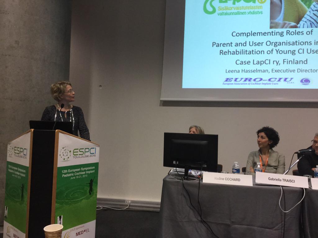 eurociu's tweet photo. Leena Hasselman, from our member Lapci, is now talking about Finland CI situation and what they do, at #espci2015 http://t.co/kp5SyGY4jP