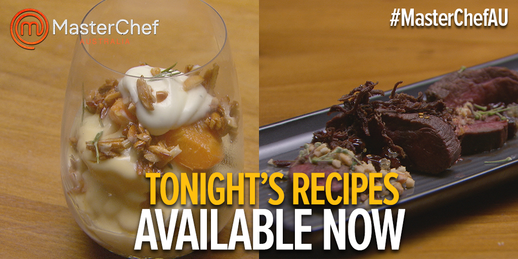 masterchefau's tweet photo. Recipes for tonight's delicious dishes are available on TENplay. http://t.co/yEcRd2Da96 #MasterChefAU #hestonsback http://t.co/4TlSa3WoqB