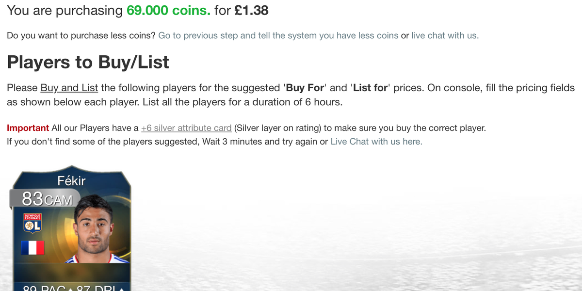 Do you have 60K Coins? Then you can buy 69K in 2 minutes! BFUTC.com