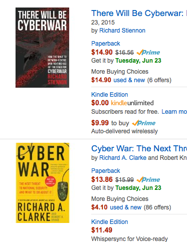 cyberwar's tweet image. Woot! Look which book comes out on top when you search on &quot;cyberwar&quot; on Amazon.