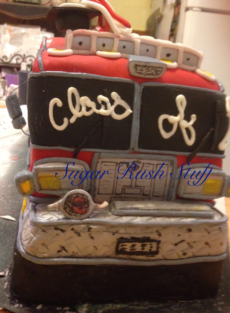 SugarRushStuff's tweet photo. #firetruck #firetruckcake #graduationcake #cake #rockcreekfirehall #firefightercake #fondant http://t.co/feqqfj65hy