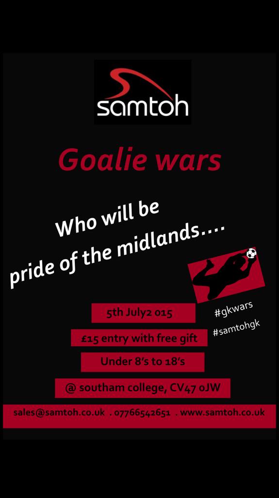 SamtohGK's tweet photo. One more week left to book onto goalie wars 2015! 9 places left so apply asap! http://t.co/3UCCddp4OU