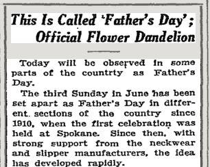 Dandelion official flower of Father's Day 1924: the more it's trampled on the better it grows. timesmachine.nytimes.com/timesmachine/1…