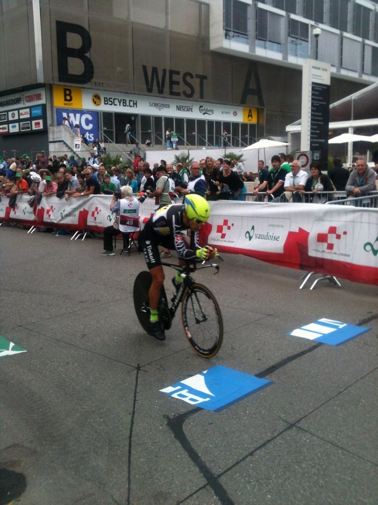 tds's tweet photo. While the best GC riders are on the road now. @petosagan finishs his #tourdesuisse in #bern with #pointsjersey http://t.co/t6mdItSj16