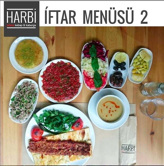 #iftar Menu2: Hurma-Zeytin,MercimekCorba,HarbiAdanaKebap,salata, tursu, Su, Kunefe veya Kadayifi ve sinirsiz cay 33TL