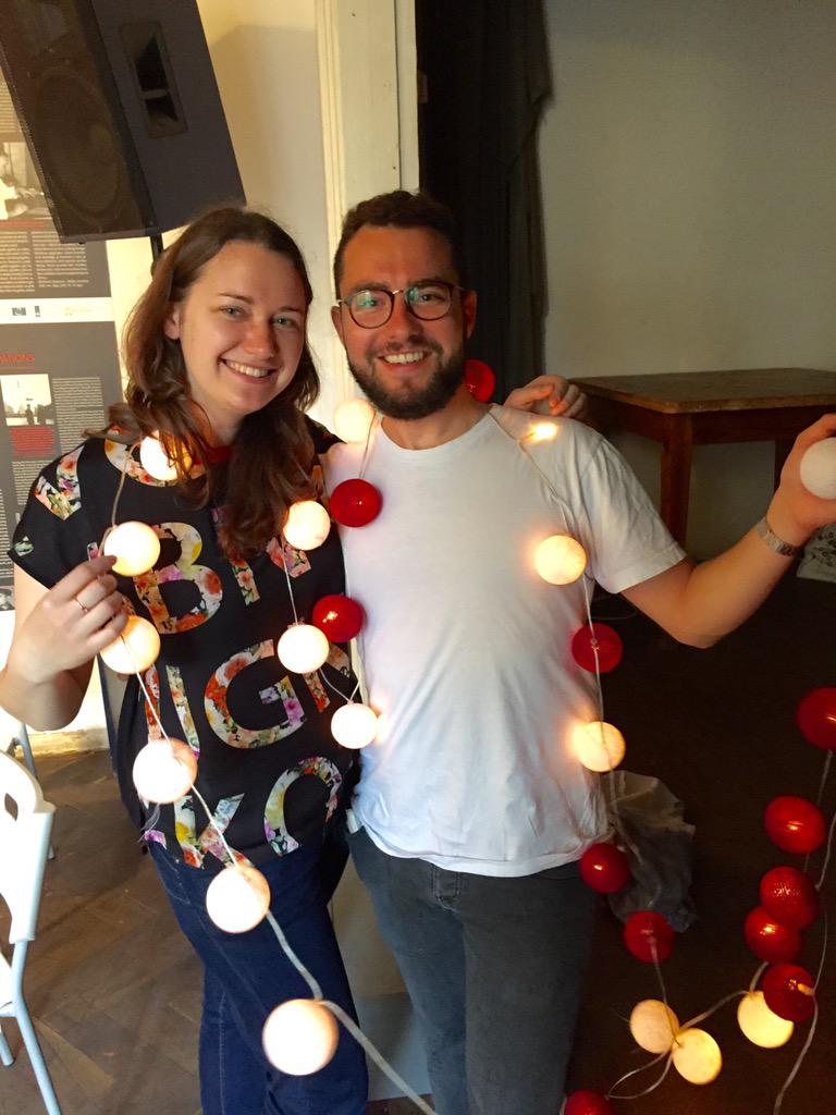 europrideriga's tweet photo. Volunteers party in full swing after all the hard work! Thank you, team! (@SabineTropa &amp; @BastianBaumann decorating!) http://t.co/YSJ3XktlpB