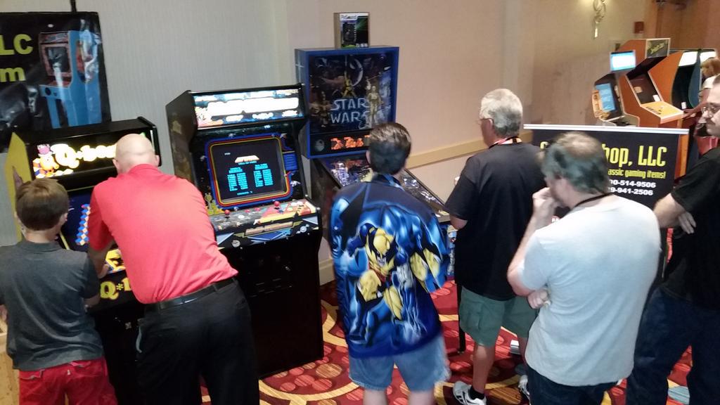 Arcadeshop's tweet photo. A line waiting to play Starwars with Pinsound installed @SFGameroomExpo #pinsound #arcadeshop http://t.co/mL9vp8Bpzt