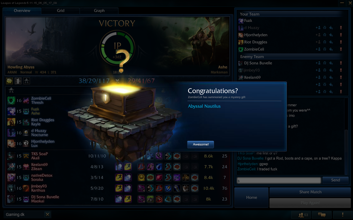 TheRealFuzk's tweet photo. Traded Primetime Draven for an Abyssal Nautilus as postgame mystery gifts!
Thx for inviting, @RiotDraggles! #ForMundo http://t.co/BaasssfNAU