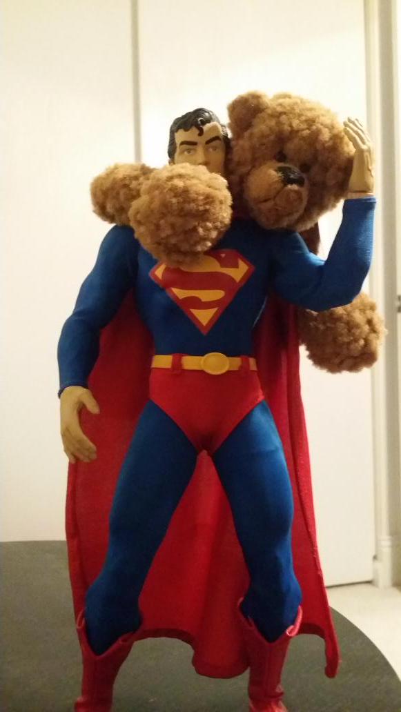 mrlonelytedbear's tweet photo. Super bear hugs to everyone.  (No Kryptonians were harmed during this picture taking.) http://t.co/bTLkVhpfeX