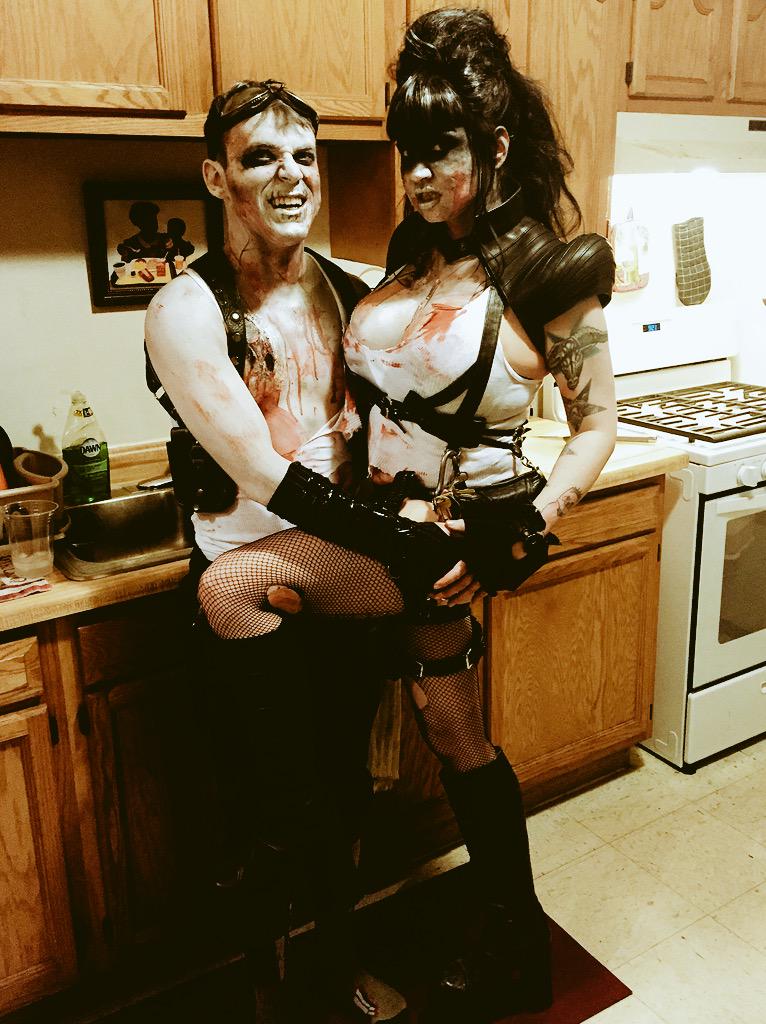 MayaSinstress's tweet photo. Pre #zombie prom last night. We look hot! #ZomPromChi #MadMax #MadMaxFuryRoad #undead http://t.co/y2sWTM8w4t
