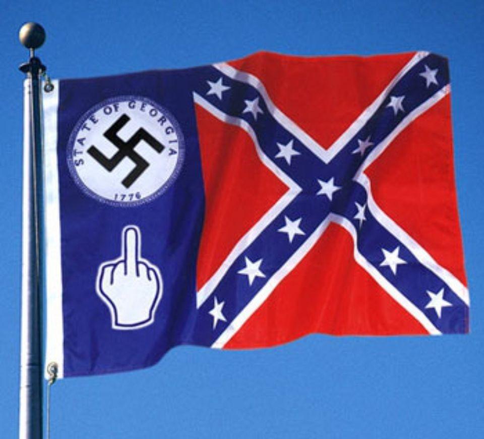 stevesilberman's tweet photo. Classic @TheOnion: "Georgia Adds Swastika, Middle Finger to State Flag" http://t.co/T6aXGEndCM http://t.co/nwlKLrV6Xe