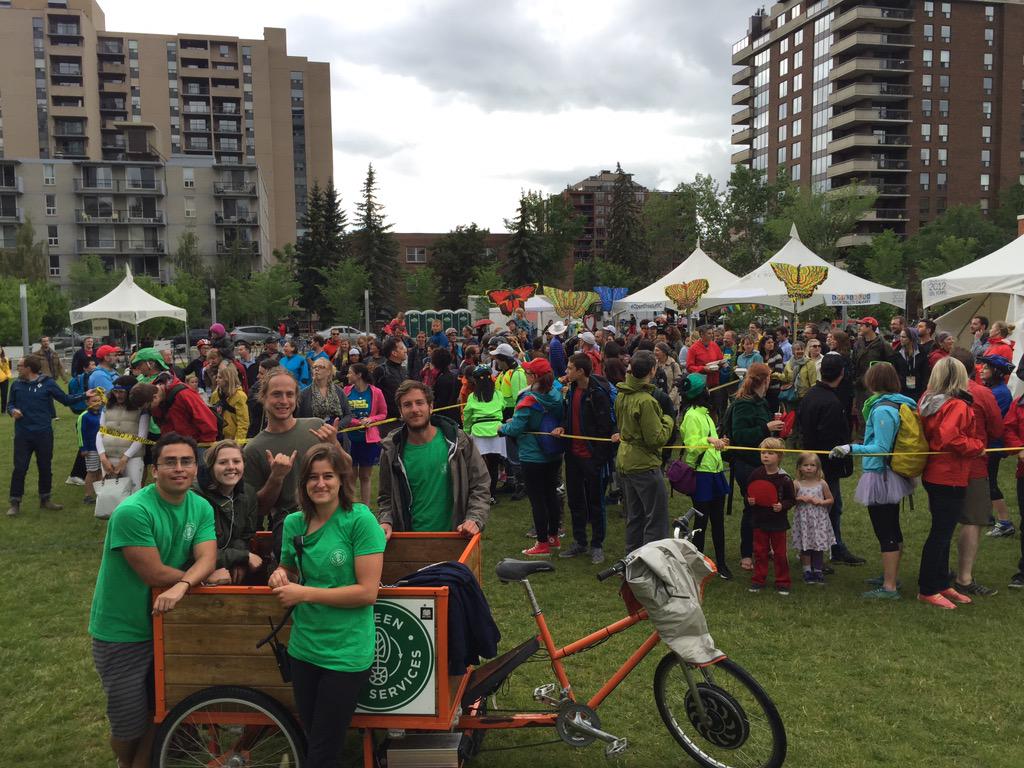 GreenEventsYYC's tweet photo. We are having a great time at the #cycletrack launch party! http://t.co/6r3T42QQ3S