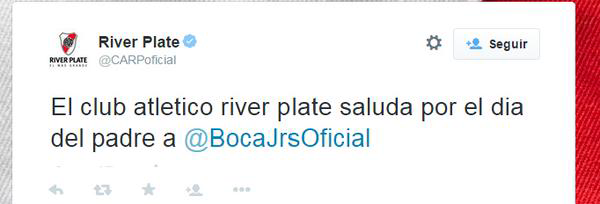 MundoXeneize's tweet photo. Buen gesto de RiBer que se acordó de saludar a su Padre http://t.co/XOKgUhJ7JA