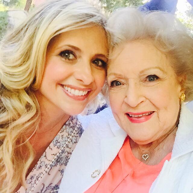 SarahMGellar's tweet photo. I forget to share this amazing pic with you. @BettyMWhite is such an inspiration!! And she has more energy than me http://t.co/z7XAInr6wm