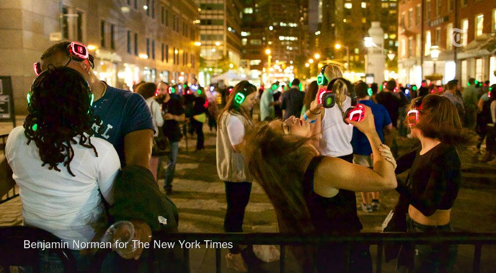 nytimes's tweet photo. Silent discos let you dance to your own beat http://t.co/mXHuqrDXhd http://t.co/DUYx37GwCf