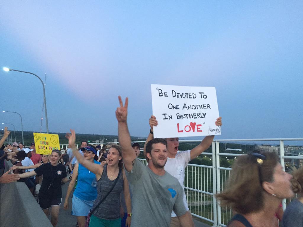 DDpan's tweet image. &quot;Love never fails.&quot; &quot;Be devoted to one another on brotherly love.&quot; #bridgetopeace #CharlestonUnityChain